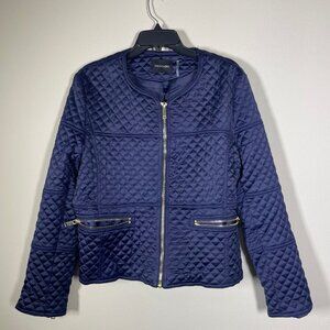 Dolce Cabo Women's Navy Quilted Full Zip Jacket Short XL Gold Zipper Detail!